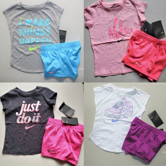 Nike Girls 3T or 4T Mesh Shorts w/ T-shirts Pink Blue Black Purple NEW
